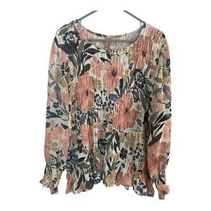Pleated Ruffled floral Long Sleeve Blouse